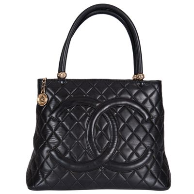 Chanel Black Quilted Leather Medallion Tote Bag