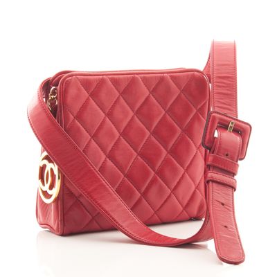 Chanel Red Leather Quilted Belt Bag