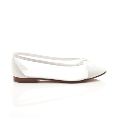 Chanel Bow CC White Mesh Canvas/Leather Cap Toe Flats