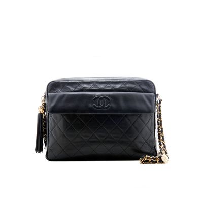 Chanel Vintage Black Quilted Camera Tassel Bag