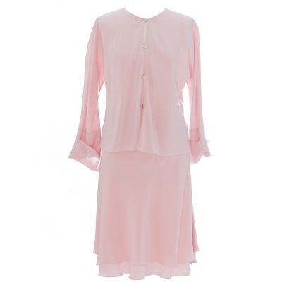 Chanel Skirt Suit in Pale Pink Tiered Flared  Silk 