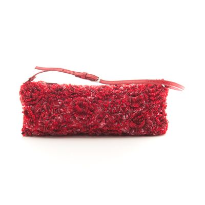 Valentino Garavani Red Satin Beaded Evening Bag