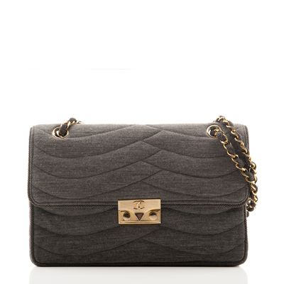 Chanel Grey Jersey Quilted Flap Bag