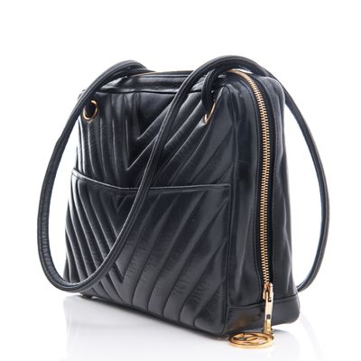 Chanel Black Chevron Quilted Leather Shoulder Bag