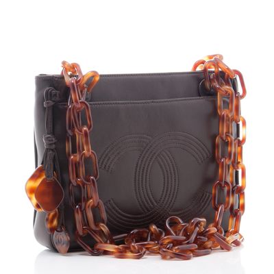 Chanel Brown Leather Tortoise Chain Shoulder Bag