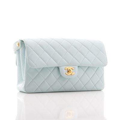 Chanel Light Blue Quilted Double Flap Bag