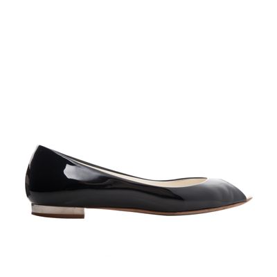Chanel Black Patent Leather Peep Toe Flats