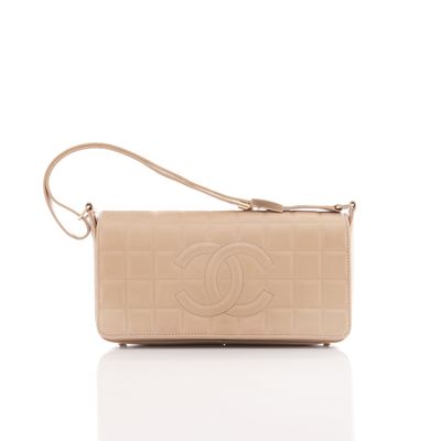  Chanel 'East West' Flap Bag in Tan Leather Chocolate Bar Pattern 
