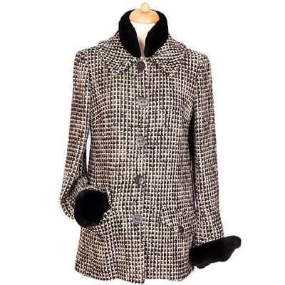 Chanel Mink Fur Trimmed Tweed Coat