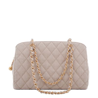 Chanel Beige Quilted Canvas Shoulder Bag