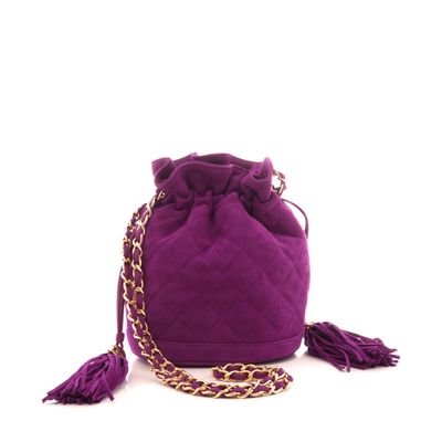 Chanel Drawstring Shoulder Bag in Purple Suede with Double Tassel