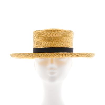SS 1990 Christian Dior Runway Straw Ribbon-Detail Canotier Sunhat