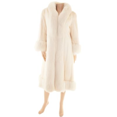 White Mink Full Length Coat with Fox Trim