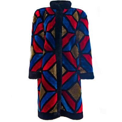 Christian Dior Colorful Shearling Patchwork Coat 