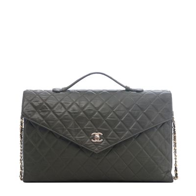Chanel Vintage Green Quilted Leather Briefcase Shoulder Bag