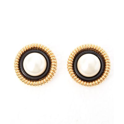 Chanel Round Clip On Earrings with Faux Pearl