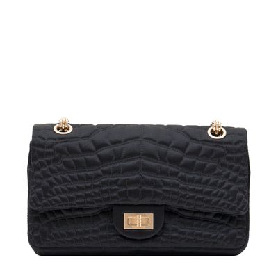 Chanel Black Satin Croc Embossed 2.55 Reissue Flap Bag