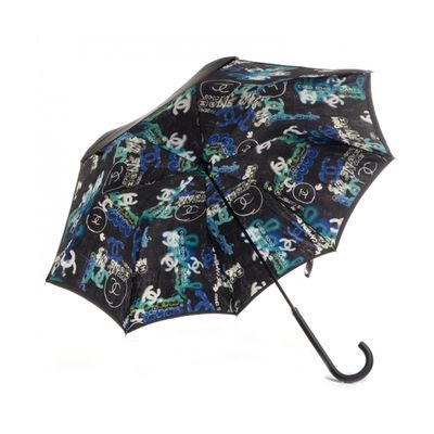 Chanel  Black Multi CC Logo Graffiti Print Umbrella