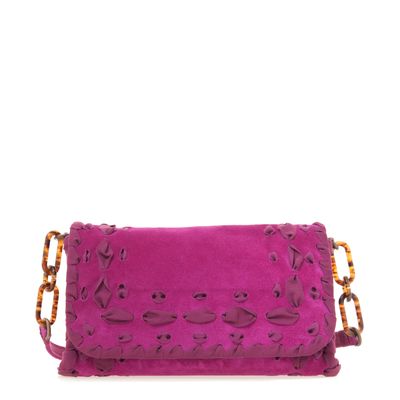 Lanvin Fuchsia Suede Ribbon Detail Flap Shoulder Bag