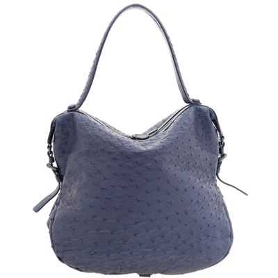 Bottega Veneta Blue Ostrich Noce Shoulder Bag