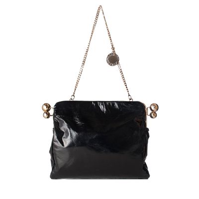 Stella McCartney Black Crinkly Patent Piercing Clutch/Shoulder Bag
