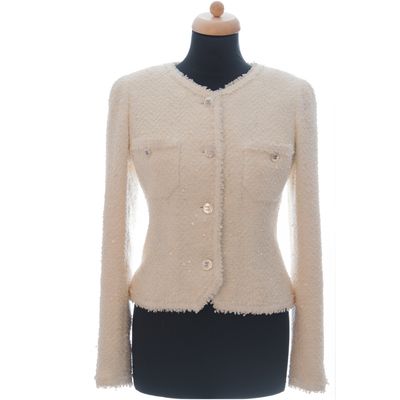Chanel Ivory Bouclé Tweed Sequins Jacket 97P