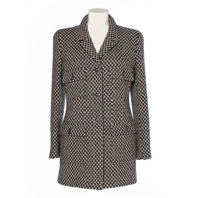 Chanel Brown White Check Wool Tweed Jacket 95A