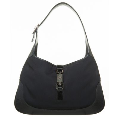 Gucci Black Canvas Leather Jackie Hobo Bag