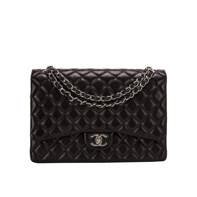 Chanel Black Quilted Lambskin Leather Classic Maxi Single Flap Bag