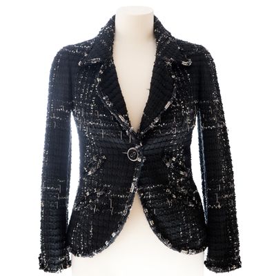 Chanel Black Fantasy Tweed Boucle Blazer 08C