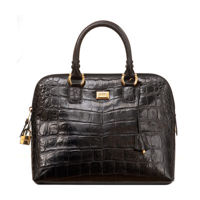 Gianfranco Ferre Black Croc Embossed Leather Handbag