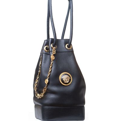 Gianni Versace Couture Medusa Schoudertas in Zwart Leer