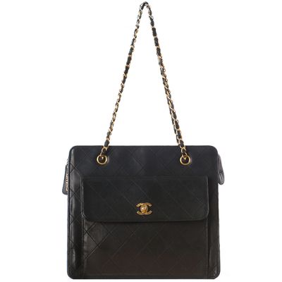 Vintage Chanel Black Quilted Shoulder Tote