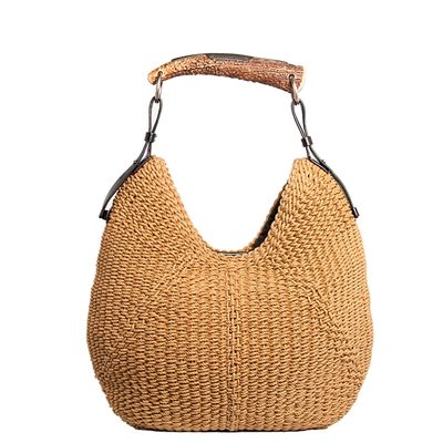 Yves Saint Laurent Woven Straw Mombasa Horn Hobo Bag