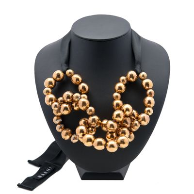 Marni Gold Link Ball Tie Ribbon Necklace 