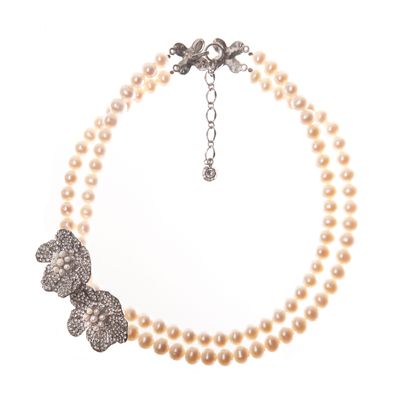 Siman Tu Two Strand Fresh Water Pearl & Crystal Necklace