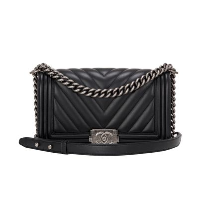 Chanel Black Chevron Quilted Boy Bag New Medium