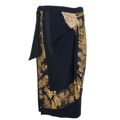Dries van Noten Black Wool Skirt with Gold Embellishment