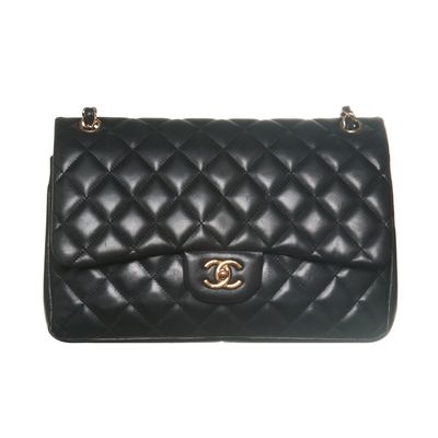 Chanel Black Quilted Lambskin Leather Classic Double Jumbo Flap Bag