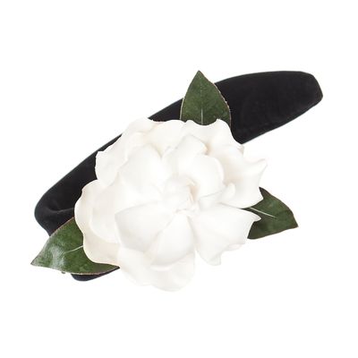 Chanel Zwart Fluwelen met Witte Camelia Haarband