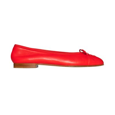Chanel Red Leather CC Cap Toe Ballet Flats