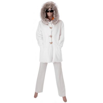Avanti White Mink Fur Coat with Coyote Trimmed Hood