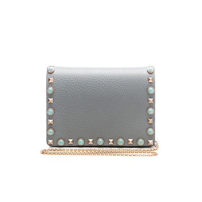 Valentino Garavani Blue Leather Rockstud Rolling Crossbody Bag