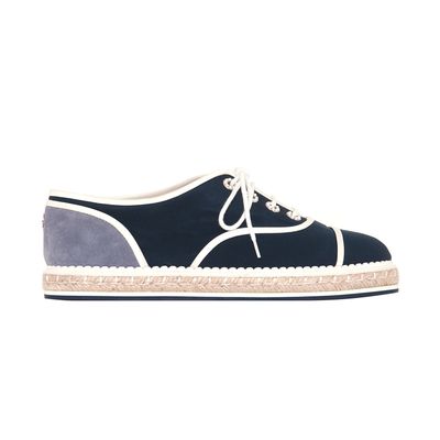 Chanel Navy Blue/Grey Cotton Lace-Up Oxfords 16C