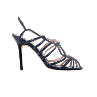 Manolo Blahnik Blue Lizard Leather Strappy Sandal