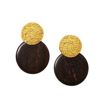 Yves Saint Laurent Wood Disc Dangling Clip On Earrings