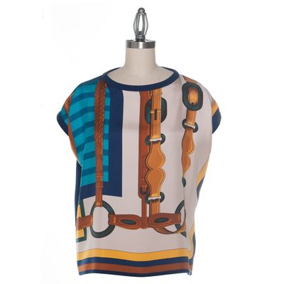Hermès Coaching Print Silk Top