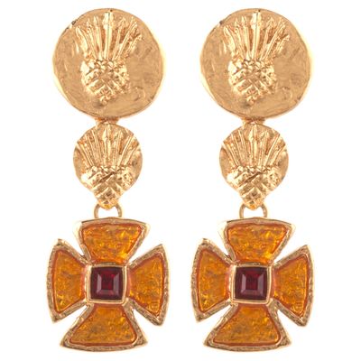 Yves Saint Laurent Maltese Cross Gripoix Cabochon Earrings