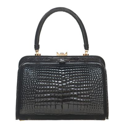 Vintage Black Crocodile Belly Skin Handbag