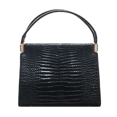 Black Crocodile Belly Skin Handbag